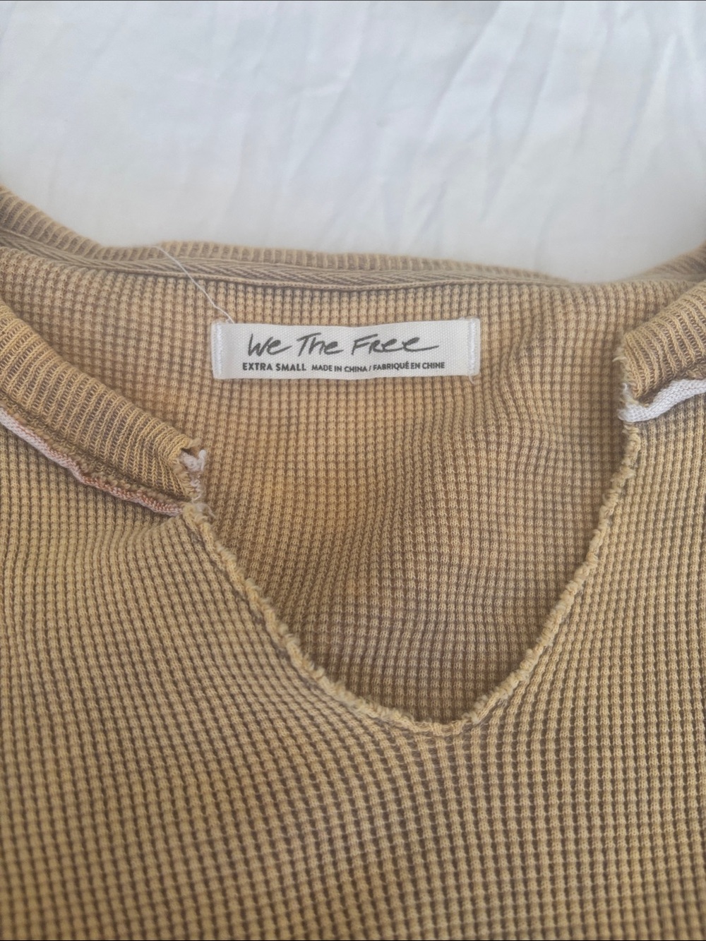 We The Free Mustard Layered V-Notch Pullover with Striped Sleeves - Picture 4 of 4